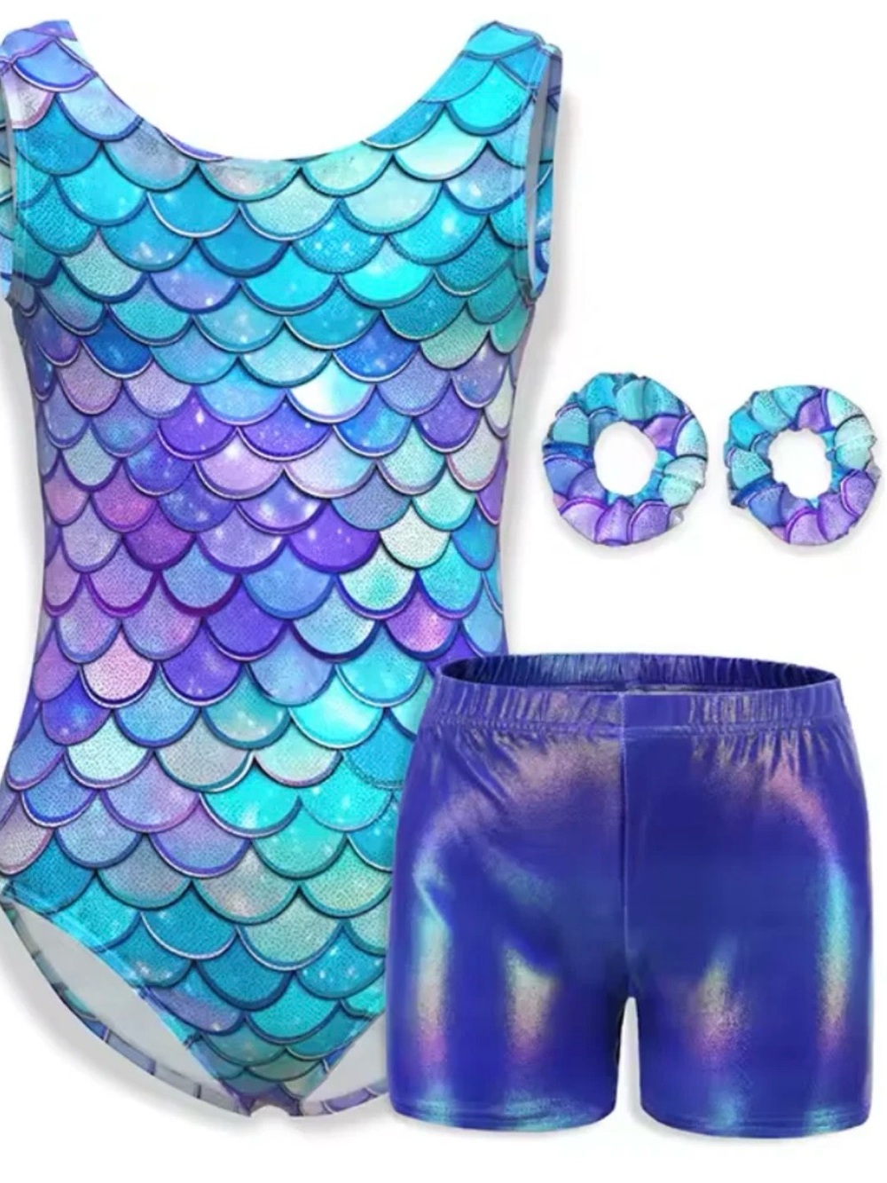 Mermaid Scale Dance Leotard Set — Blue & Purple